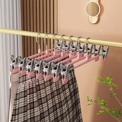 10PCS  Pink & Metal Pants Hangers With Clips – Multi-Layer Closet Storage Saver