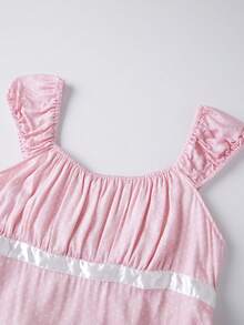 Women Fairy Grunge Y2k Babydoll Shirt Cap Sleeve Polka Dot Tie Back Flowy Crop Top Summer Aesthetic Square Neck Ruched Shirt Preppy Clothes - 粉色 - 查看 8