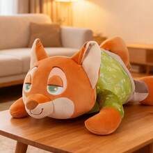 Miniso 疯狂动物城系列尼克躺卧姿势24号毛绒玩偶，柔软短毛绒材质，疯狂动物城狐狸造型，树叶图案服装装饰，适合家居摆设/靠垫/日常陪伴，可爱大号毛绒玩偶（1个） - 橘色 - 查看 1