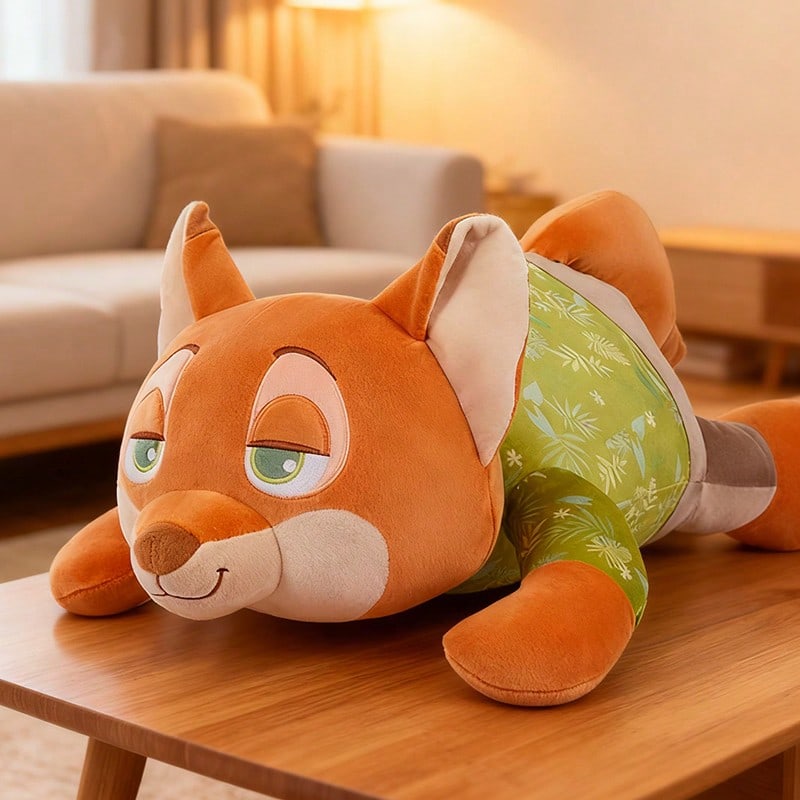 Miniso 疯狂动物城系列尼克躺卧姿势24号毛绒玩偶，柔软短毛绒材质，疯狂动物城狐狸造型，树叶图案服装装饰，适合家居摆设/靠垫/日常陪伴，可爱大号毛绒玩偶（1个） - 橘色 - 查看 1