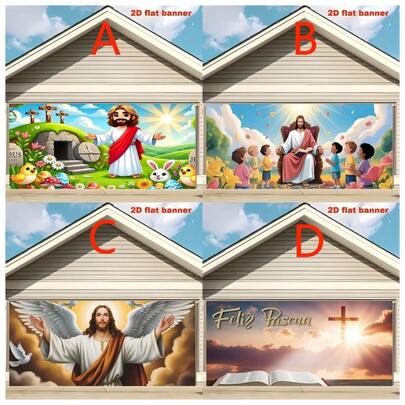 Biểu ngữ phẳng 2D 1: Cờ phẳng Chúa Phục Sinh bằng polyester rực rỡ, trang trí cửa gara, có thiết kế cánh thiên thần và chim bồ câu, không cần nguồn điện, thích hợp cho mùa hè.