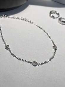 1pc S925 Sterling Silver Minimalist Triple Cubic Zirconia Disc Bracelet, Fashionable & Versatile Accessory, Delicate Gift - Round - View 7