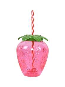 1pc 17oz Reusable Strawberry Shaped Cup With Straw & Lid, Cute Beverage Bottle Perfect For Summer Parties - Multicolor - View 12