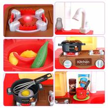 Red Pretend Kitchen Roly Play Set W/30 Accessories Lights Sounds Kids Gift Toys - Red - View 5