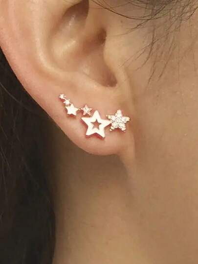 Women's Multi-Star Cluster Stud Earrings - Rose Gold Tone -Embellished Star Jewelry, Dainty Minimalist Design For Daily/Party Wear