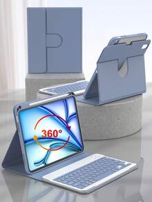 Rotating Keyboard Case Compatible With Ipad (A16) 11th/10th Generation, 7th/8th/9th, Air 4th/5th/(M2) 2024 / (M3) 2025, Pro 11 (2018/2020/2021/2022), 360° Cover With PU Leather Detachable Wireless Keyboard Battery 150mAh & Built-In Pencil Holder, Dusty Purple - Dusty Purple - View 3