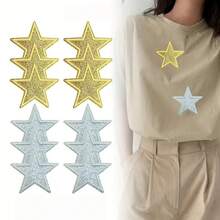 4pcs Shiny Silver Star Embroidered Patches, Iron-On/Sew-On, Suitable For Jackets, T-Shirts, Hats, Backpacks, Jeans, DIY Fashion Apparel Accessories - Multicolor - View 2