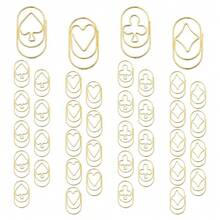 40pcs Poker Suit Shape Paper Clips With Clear Box, Yellow Gold, Funny Cute Paperclips Bookmarks Planner Clips For Fun Office Supplies Schoolsss Gifts Wedding Decoration - 撲克牌套裝40件 - 查看 1