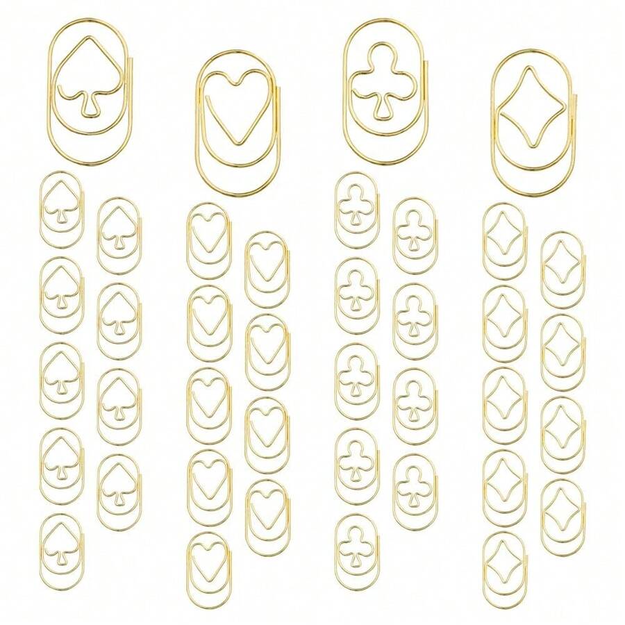 40pcs Poker Suit Shape Paper Clips With Clear Box, Yellow Gold, Funny Cute Paperclips Bookmarks Planner Clips For Fun Office Supplies Schoolsss Gifts Wedding Decoration - 撲克牌套裝40件 - 查看 1
