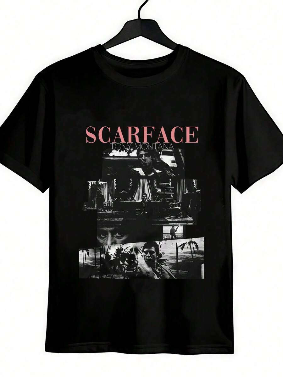 Kaos Tony Montana Vintage Shirt Promo T-Shirt Men's Black Pure Cotton Crew Neck Tee 200g | Versatile Smart Casual For Daily Wear, Date & Office Commute, Boyfriend, Funny Shirt - 黑色 - 查看 1