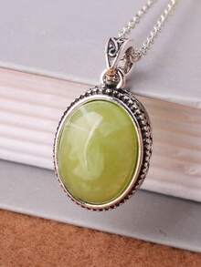 1 pieza Collar con colgante ovalado de piedra falsa, verde - Verde - Ver 6