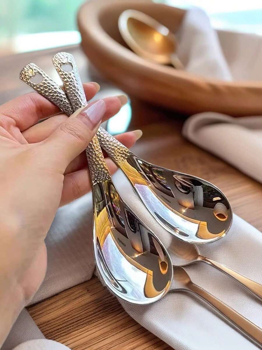 6 Pack Hammered Stainless Steel Soup Spoons Set – Elegant & Durable Premium Quality Kitchenware For Dining