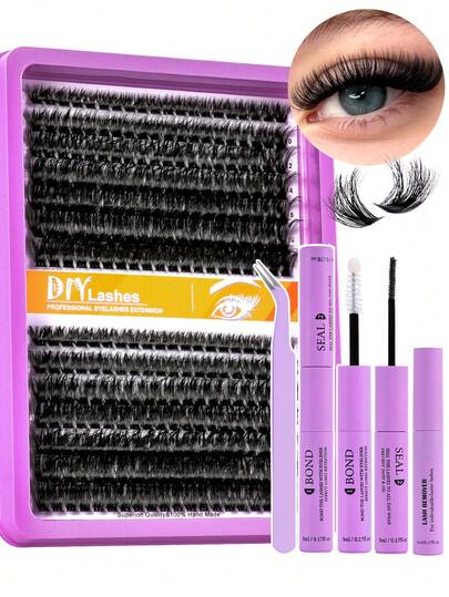 528/280片装簇状假睫毛套装，包含胶水、卸妆液、镊子和混合睫毛册，方便使用和旅行。柔软自然的睫毛嫁接套装，适合初学者，大容量蓬松经典款睫毛，居家使用。浓密型假睫毛可提升眼妆效果，适用于专业、日常、婚礼、派对和私人场合。