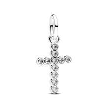 1pc Fashionable Moon & Cross Shiny Pendant, Silver Plated, Suitable For Bracelet, Necklace, DIY Holiday Gift