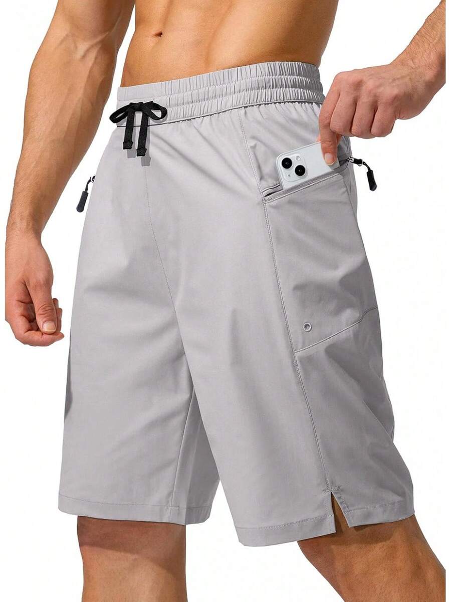 Men's Swim Trunks Quick Dry Board Shorts With Zipper Pockets Beach Shorts Bathing Suits Men - No Mesh Liner - 淺灰色 - 查看 1