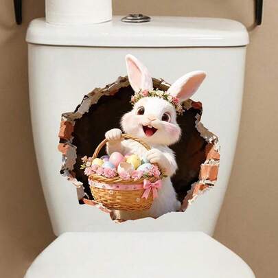 3D节日装饰墙贴，自粘兔子和复活节彩蛋篮墙贴，破损墙贴，适用于节日装饰家居卧室客厅复活节贴纸