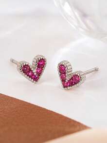 S925 Silver Pink Heart Zirconia Stud Earrings, Hypoallergenic, Suitable For Pierced Ears, Christmas & Thanksgiving Gift, Comes With Elegant Gift Box