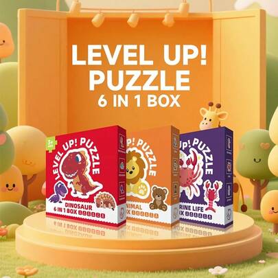 1 pieza Juego de rompecabezas 6 en 1: Rompecabezas temáticos de dinosaurios, animales y vida marina, vívidos y coloridos, adecuados para niños de 3+ años - Mejora las habilidades motoras finas, el desarrollo cognitivo y el entrenamiento cerebral, diversión interactiva de aprendizaje en interiores, excelente para niños y niñas, regalo de Navidad, Halloween, cumpleaños