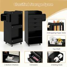 COSTWAY Mobile Rolling Storage Cart With 3 Drawers 2 Shelves And 2 Dowel Rods, Black - 黑色 - 查看 2