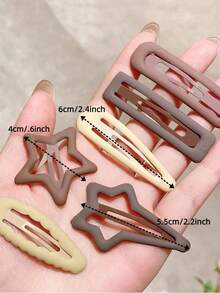 10pcs Coffee Color Star Cute Side Bangs Hair Clips, Suitable For Daily Matching