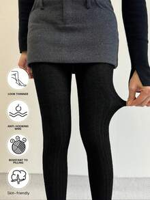 160g Women's Elastic Tight Leggings, Vertical Striped Knit Tights, Pill-Resistant - Multicolor - View 6