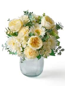 1 Bunch Artificial Flowers Silk Peony Daisy Carnation Bouquet Fake Peony Flowers Faux Flowers For Home Wedding Flower Arrangement Hotel Kitchen Table Decoration Centerpieces - Yellow - View 1
