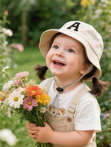 1pc Baby Letter A-Z Bucket Hat, Unisex Outdoor Sun Protection Panama Hat, Baby & Toddler Clothing Accessory - Beige - View 2