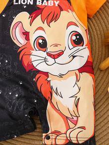 Baby Boy Cartoon Graphic Romper - Orange - View 4