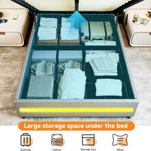 OYAJIA LED Double Size LED Platform Bed Frame OTTOMAN Lift Up Storage Bed Frame And Crystal Button-Tufted Storage Headboard, Soft Modern Fabric Upholstered Bed Frame 4ft6 Double Size, No Box Spring Needed, Easy Assembly, Grey - 灰色 - 查看 6