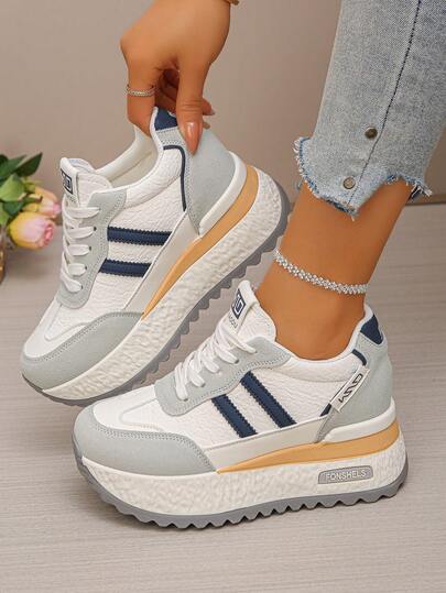 9厘米厚底女鞋，2025春季新款，黑色，学生款，轻便休闲运动鞋，隐形鞋跟，软底，白色鞋款