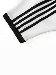 4-Stripe Women's Student White Simple Street Style Casual Commute Personalized Y2K Fitted Waist Sexy Round Neck Short Sleeve T-Shirt, Spring/Summer - White - View 3