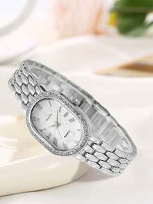 Lyxklockor Dam Roma Oval Urtavla Diamant Strass Mode Elegant Armbandsur Quartz Klocka Med Rostfritt Stål Armband Damklocka För Flickor Relogio - Multifärgad - Visa 5