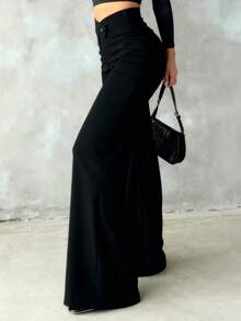 Damen Große Größen einfarbige lässige elegante Gerade-Bein Hose, geeignet für den täglichen Gebrauch, Büropendeln, Dates, Urlaub, Partys