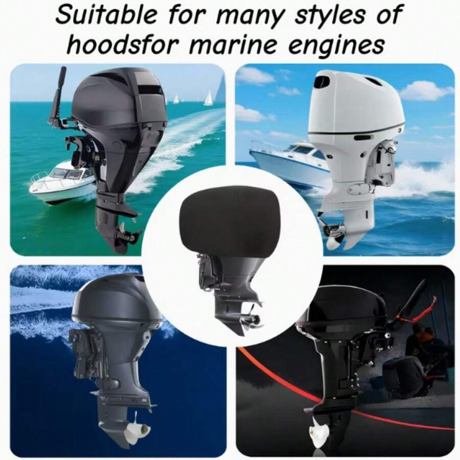 船用发动机罩，重型全尺寸外罩，420D牛津布面料，黑色可调节绑带，防水、防雪、抗紫外线，经久耐用的舷外机发动机罩，优质重型船用座椅保护套，适用于所有发动机类型，女士节 - 黑色 - 查看 1