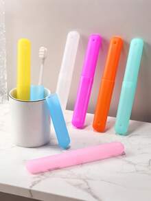 1pc/2pcs/4pcs Random Distribution Toothbrush Box Travel Portable Set Candy Colored Frosted Felt Toothbrush Head Protective Cover Dustproof Dental Tool Storage Box, Premium Felt Padded Case For Brushing, Lightweight Bathroom Organizer, Ideal For Home, Travel, Gym, Dormitory, And Spring Festival Gift, Keeps Heads Clean, Quick Access - Multicolor - View 9