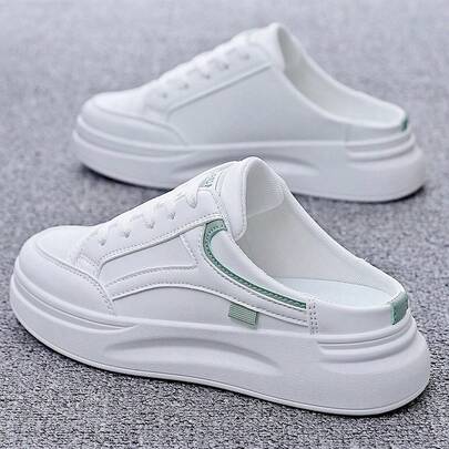 SCKMEU. 1 đôi giày thể thao trắng casual mới mùa xuân 2026, giày lười đế mềm, giày trượt ván thời trang dành cho nữ