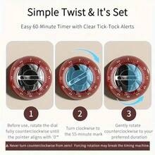 60-Minute Magnetic Mechanical Kitchen Timer, Precise Countdown, Battery-Free, Attachable To Fridge/Desk, Suitable For Brewing Coffee, Learning And Skincare