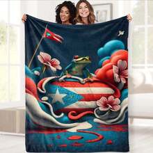 Puerto Rican Themed Flannel Blanket - Vibrant Cultural Prints With Flags, Symbols & Puerto Rico Text - Soft Warm Travel Digital Print,Suitable For All Seasons,      Washable And Machine-Washable, Lightweight, Breathable, Comfortable, Warm,  Unique, 280gsm For Him And Her, Perfect For Naps, Camping, Travel, Family, Daily Life, Office Decoration, Birthday Anniversaries, Valentine's Day, Thanksgiving, Christmas, Halloween, Mother's Day, Father's Day, Wedding,   New Year Gifts Provide Personalized Ideal Gifts For Her, Him, Family Members, Boyfriends,  Girlfriends, Fathers, Family Members, Mothers, Lovers,   Daughters, Sons,   Grandfathers, Grandmothers,     Friends, Classmates And Pets.     Sofa,Bed,Car,Bedroom,Living Room,Office,  Outdoor Camping, Beach,Wall Decoration - 多色16 - 查看 2