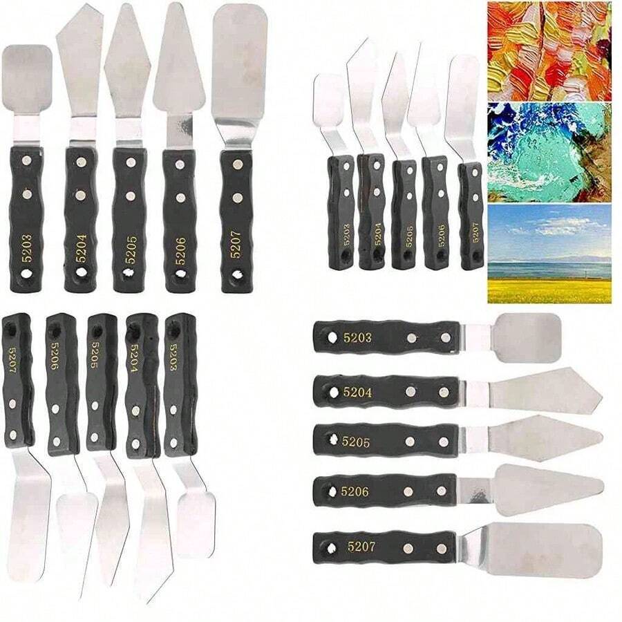 Juego de 5 esptulas y cuchillos de paleta, Esptulas de paleta, mango de madera negra, acero inoxidable, esptula para pintura al leo, accesorios para pintura al leo, yeso - como se muestra en la figura - Ver 1