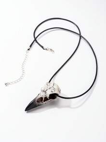 1pc Vintage Gothic Style Distressed Raven Skull Plague Doctor Resin Pendant Necklace, Niche Artistic Skeleton Pendant Leather Choker Accessory, Suitable For Men/Women Everyday Wear/Holiday Gift, All Seasons - Crow Skull Pendant Necklace - View 8