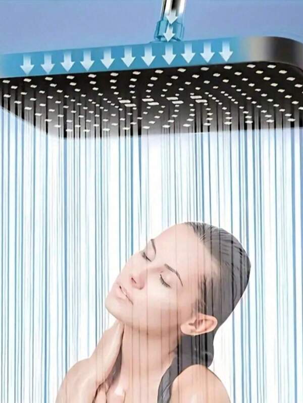 2pcs/Set High Pressure Square Wall-Mounted Rain Shower Head, 360° Rotation High Flow Rate Water-Saving Overhead Shower, Modern Black Plastic Design, Uniform Full Body Coverage, Easy Installation Upgrade For Bathroom, Ideal Accessory For Modern Bathroom And Home Plumbing, Great Gift For Family And Friends