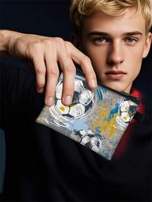 Football & Dinosaur Print Polyester Coin Purse, Casual Style With Washable Zipper Pouch, Birthday Gift