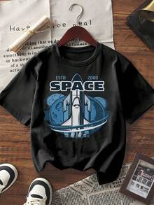 T-shirt a maniche corte da donna, casual, girocollo, con stampa grafica di navetta spaziale, ispirata agli astronauti, stile retrò ESTD 2000, vestibilità morbida, casual, adatta per l'estate e lo streetwear - Bianco - Visualizzare 6