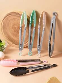 3/2/1pc Mini Kitchen Tongs, 9 Inch Nylon Heat Resistant Pointed Tip Food Tongs, Suitable For Cooking, Serving, Grilling, Baking, Salad, Kitchen Gadgets, Baking Tools - Multicolor - View 4