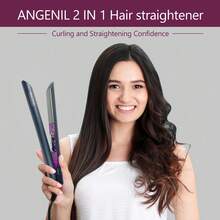 ANGENIL 二合一卷发器，钛金面板，女士造型工具，快速加热，5 档温度设置，适合母亲节、情人节、圣诞节及其他节日礼物 - 灰色 - 查看 6