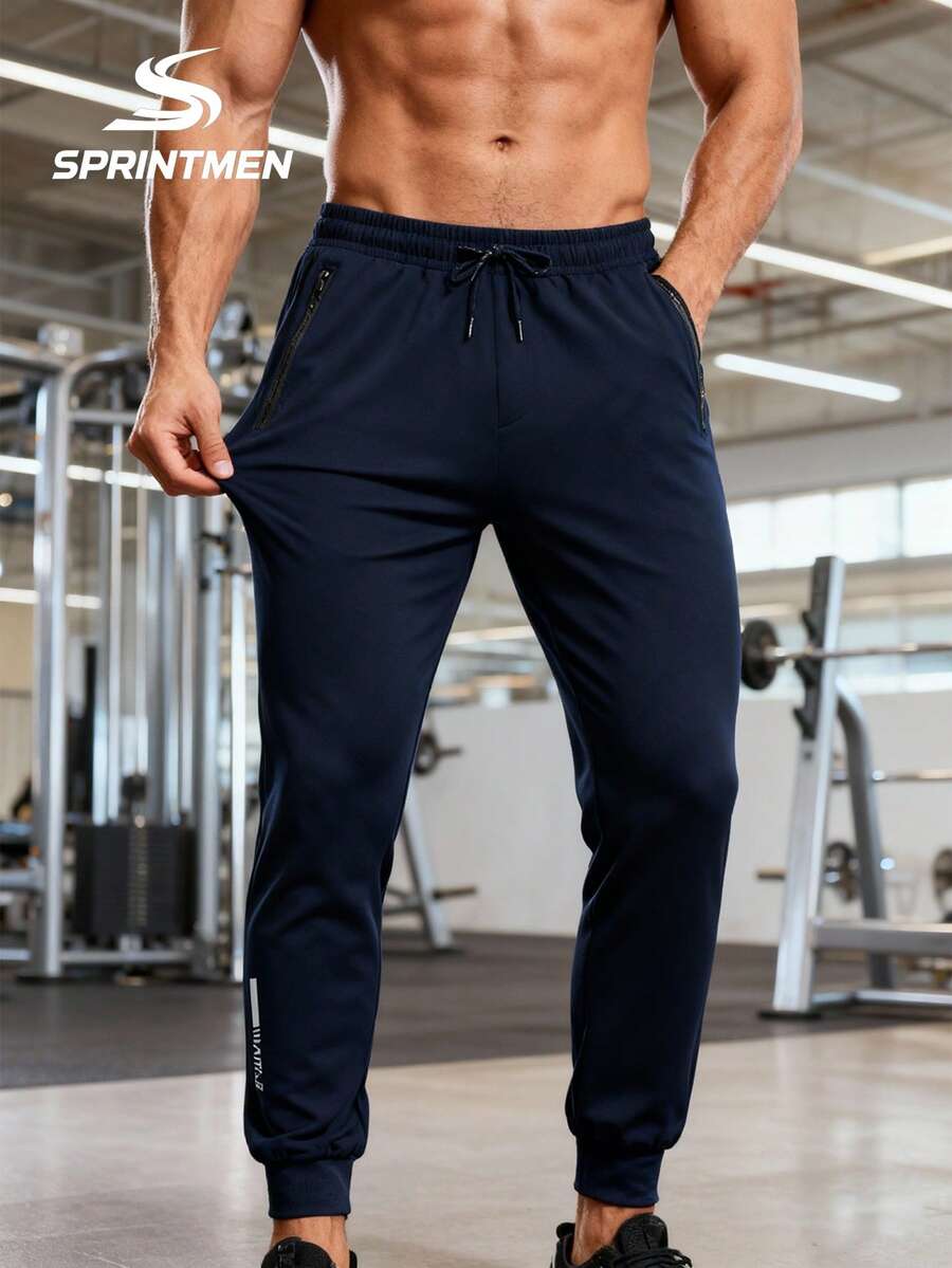 1 chiếc quần jogger nam màu xanh dương, thấm hút mồ hôi, nhẹ, có dây rút ở eo, thoáng khí, thích hợp cho tập luyện thể dục, có thể giặt được, mặc hàng ngày vào mùa hè. - Màu xanh lam - Xem 1