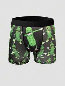 2pcs/Pack Funny Novelty Cucumber Digital Print Men's Briefs, Elastic Waistband, Stretchy Comfortable Fit, Machine Washable, Fashionable Casual - Army Green - View 3