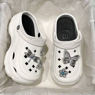 Summer New Fashionable Versatile Hollow Slip-On Shoes, Sweet Butterfly Decor, Comfortable Breathable Sandals