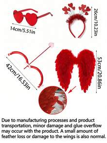 4pcs Cupid Valentine's Day Costume Set, Including Red Wings, Bow & Arrow, Headband And Glasses, Suitable For Holiday Role Play, Photo Props, Birthday Gifts, Romantic Decor, Special Nights, Anniversary Decor, Valentine's Day Party Supplies, Valentine's Day Costume Accessories, Unisex, Also Suitable For Singles Valentine's Day Party - Multicolor - View 3