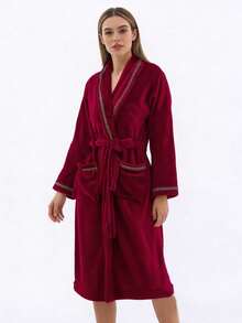 1件男女通用加绒浴袍，酒店品质，男女皆宜，加厚保暖长款浴袍，情侣休闲睡衣，送给女友的绝佳礼物，浴室毛巾，浴室装饰及配件 - 蕾絲浴袍-L碼 - 查看 8